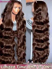 200% Density 34 Inch 5*5 13*4 Lace Front Wig - Wavy, Glue-Less, Pre-Cut, Pre-Plucked, Transparent HD Lace, Pre-Straightened, Middle Part, Brazilian Virgin Hair Lace Front Wig - Ear To Ear Wavy Human Hair Lace Front Wig - #4 Chocolate Brown Mixed Human Hair Wig, Suitable For Daily Use - Brown - View 2
