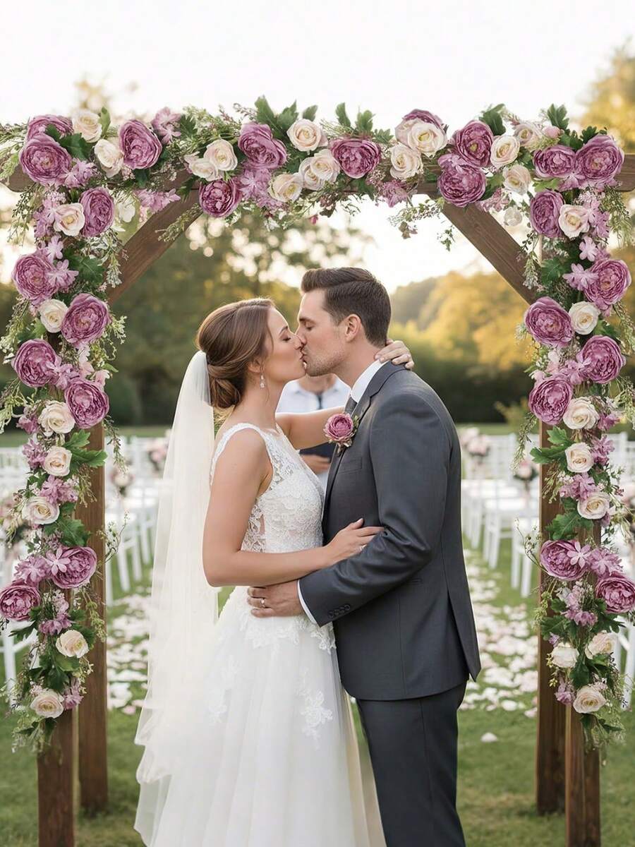 Artificial Peony Flower Garland, 5.9ft Romantic Blooms Garlands,  Floral Vine For Wedding Table Runner, Elegant Arch & Fireplace Mantle Decor, Vintage Centerpiece For Bridal Shower & Home Party - 香檳色和深粉紅色 - 查看 1