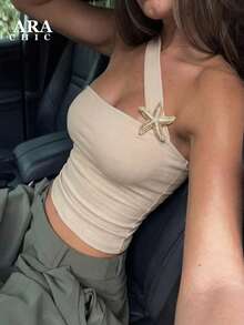 ARA CHIC Women's Apricot Sexy Off-Shoulder Cropped Top, American Street Style, Stylish Design, Slim Fit, Versatile & Practical, High Elasticity, Suitable For Beach Vacation, Spring/Summer New 2026 - Apricot - View 1