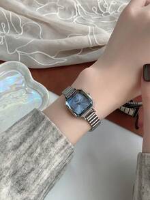 1pc Vintage Silver Stainless Steel Square Square Small Dial Women's Watch, Fashion Elegant Quartz Ladies Wrist Watch Suitable For Daily Wear. - Bạc - Xem 3