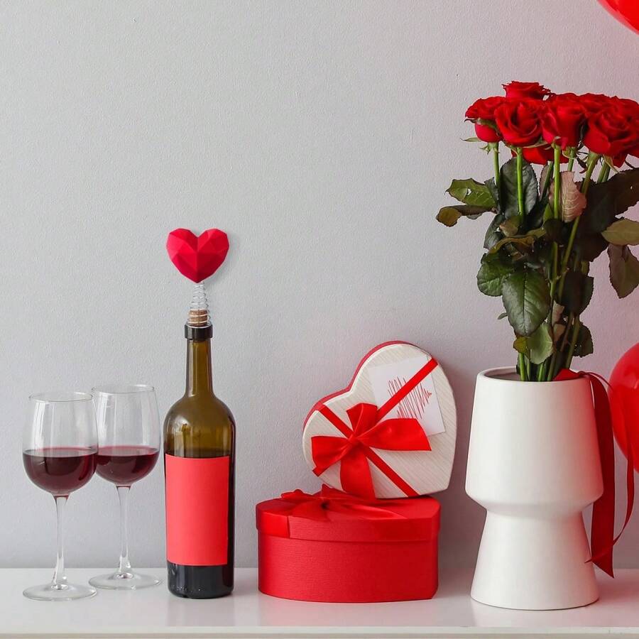 Valentines Day Tree Topper Geometric Heart Treetop Decoration Small Holiday Ornament With Coil Base For Home - 酒紅色 - 查看 1