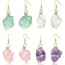 1对手工水晶水滴耳环，女士款，天然原石紫水晶吊坠耳环，疗愈水晶耳环 - 多色 - 查看 2