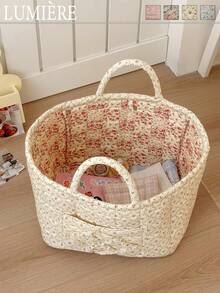 1Pc Floral Print Quilted Storage Basket Laundry Basket Large Capacity Portable Storage Bag Foldable Snack Basket With Handle For Women And Girls Cosmetic Storage Basket Toy Storage Basket Skincare Storage Basket Women Makeup Storage Multifunctional Storage Basket Cosmetic Organizer Home Decor Livingroom Bedroom Decor Bathroom Decor - 彩色 - 查看 11