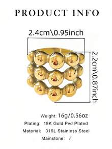 1枚时尚不锈钢仿珍珠装饰3D串珠戒指，专为女性设计，适合日常通勤、约会、派对、朋友聚会等场合。 - 無珍珠女士戒指 - 查看 2