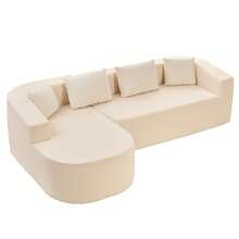 Modern 98''Chenille L-Shape Sectional Sofa With Curved Chaise,Cloud 3-Seater Sofa Couch For Apartment,Living Room - 米色 - 查看 11