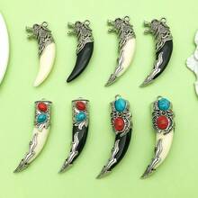 2/8pcs Artifical Wolf Teeth Wolf Head Charms Resin Wolf Fangs Pendant Retro Animal Fang Pendant For DIY Jewelry Making - Multicolor - View 1