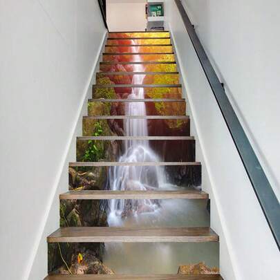 Peel&Stick 3D Rage Stair Stickers - Matte Vinyl Riser For Home Decor, Easy To Apply And Remove, 39.37 Inches X7.09, Stream, Stair Riser Stickers