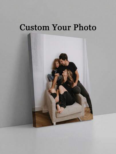 1 pieza Impresión de lienzo con foto personalizada, arte de pared para pareja, personaliza tu foto, arte de pared de lienzo con marco de madera personalizable - Retrato familiar personalizado y fotos de acción, impresión, adecuado para decoración de sala de estar, dormitorio u oficina en el hogar, acento acogedor de la habitación, reproducción de pintura de calidad, arte de pared de lienzo enmarcado, regalo del Día de San Valentín, decoración de pared, decoración de habitación, póster personalizado