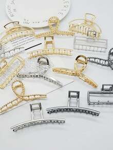 Set Of 6 Gold And Silver Metal Hair Clips / Strong Hold / Elegant Feminine Design – Assorted Styles - 銀色 - 查看 1