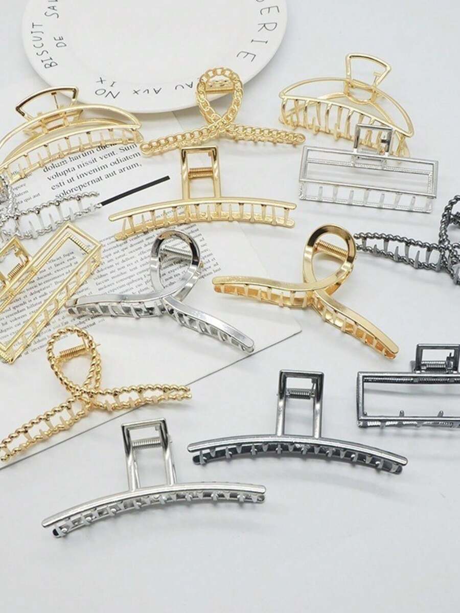 Set Of 6 Gold And Silver Metal Hair Clips / Strong Hold / Elegant Feminine Design – Assorted Styles - 銀色 - 查看 1
