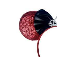 Disney 1pc Shiny Creative Cute Pink & White Princess Queen Crown Theme Mouse Big Ear Sequin Headband, Student Party Costume Accessory - Black and Red - View 3
