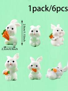 1包（6个）迷你复活节兔子雕像，树脂兔子摆件——非常适合用作微型景观装饰、家居桌面装饰、复活节装饰品、桌面装饰、复活节彩蛋游戏道具、家居装饰、景观工艺品、微型花园装饰，或作为送给动物和自然爱好者的贴心礼物。 - 風格A - 查看 9