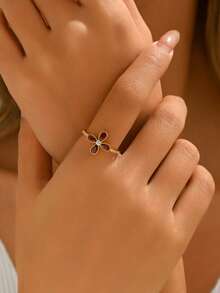 Anillo de trébol de cuatro hojas de plata de ley 925, uso versátil diario para mujeres, se puede apilar, regalo romántico del Día de San Valentín - Multicolor - Ver 5