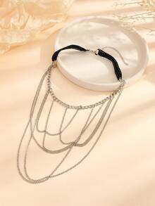 1pc European And American Chain Tassel Multi-Layer Anklet - Silver - View 3