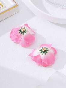 优雅复古渐变粉色3D逼真花朵可调节耳环，派对佩戴礼物，女士 - 粉色 - 查看 5