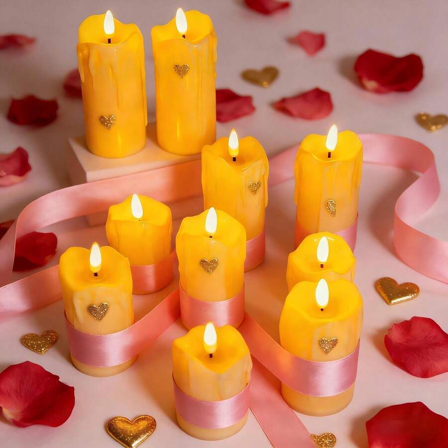 Set de 3 luces de vela LED a batería - Batería incluida, Set de velas como regalo, Adecuado para centro de mesa de boda, propuesta, decoración, regalos, decoración del hogar, velas electrónicas realistas - Blanco marfil secado con cera - Ver 1