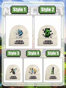 Minecraft Beige Winter Beanie Bundle – Exclusive Pixel Art Designs, 5 Styles Including Character Scenes, Mob Faces & Battle Prints, Ideal For School, Ski Trips & Birthday Gifts, A Fun, Stylish Addition To Any  Fan's Wardrobe - Multicolor - View 9