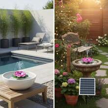 3.5瓦太阳能喷泉泵，带漂浮莲花，太阳能鸟浴喷泉，带地插，升级版可拆卸面板和多个喷嘴，适用于户外花园、池塘、游泳池、庭院喷泉 - 黑色 - 查看 5