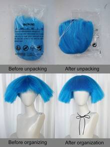 亮蓝色蓬松爆炸头波波头假发 - 短款男女通用合成直发派对装扮假发，活力电光蓝蓬松毛茸茸假发，男女皆宜，完美适用于节日角色扮演、音乐节、锐舞派对、嘉年华、主题派对、日常趣味造型和拍照 - 易于佩戴和造型 - 彩色 - 查看 8