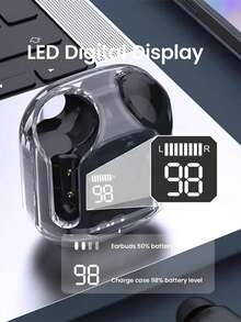 New Transparent Touchscreen Low Latency TWS Wireless Earbuds, Type-C Charging, Bluetooth 5.3 Semi-In-Ear Wireless Sports Earphones With Super Long Battery Life - Black - View 5