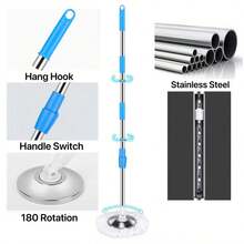 Spin Mop And Bucket,Mop And Bucket With Wringer Set For Home,360 Spinning Mopping Floor Cleaning Tool With 3 Microfiber Replacement Head Refills,61" Extended Handle, 2X Wheel - Blue/Black - Blue - 查看 8