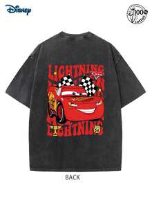 Retro 90s Disney Cars Lightning McQueen T-Shirt, WDW Vacation Gift, Disney Matching Family Shirt, Classic Animated Movie Design,230G Washed High-Quality Cotton Printed T-Shirt, Men's And Women's T-Shirt, Graphic Tees Men, Birthday Tee, Disney Family Trip Vacation Gift Shirts - màu đen - Xem 4