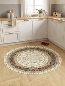1pc Colorful Printed Winter Round Minimalist Rug - Beautifully Vintage Decorative Carpet, Suitable For Daily Home Decor, Christmas, Thanksgiving, Parties And More, Bedroom Decor, Small Rug, Carpet, Home Decor, Living Room Carpet, Small Living Room Rug, Bedroom Rug, Living Room Home Decor, Outdoor Rug, Washable Carpet - Multicolor - View 4