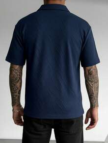 男士时尚纯色百搭 Polo 领半拉链短袖 T 恤 - 藏蓝色 - 查看 2