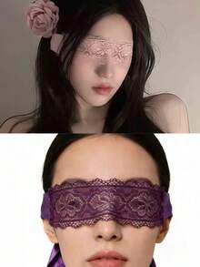 1 件纯色蕾丝花朵化妆舞会眼罩，弹性头带，柔软内层，蕾丝装饰面罩，情侣角色扮演套装，适合浪漫之夜、性感派对 - 彩色 - 查看 39