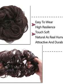 Aplique de Cabelo Para Noiva – Chignon Cacheado Despojado Com Elástico Macio / Extensão Feminina - Coque Castanho Claro - Visão 3