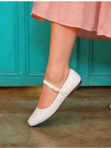Women's Doll Shoes Square Toe Women's Shoes - 白色 - 查看 2