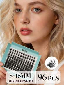 Waloshow 8 Rows 96pcs Mixed Segment Fluffy Blue Paper Box Densely Curled 3D Voluminous Single Cluster False Eyelashes Pre-Curled Fan Customized Crimped Natural False Eyelashes For Eye Extension - Black - View 10