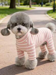 1 件全新宠物衣服，适合泰迪、博美犬、猫等小型犬的四腿狗服，舒适透气的休闲睡衣，适合春季、秋季和冬季 - 粉色 - 查看 16