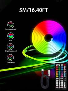 5m/3 Meters/1m Flexible RGB Neon Light Strip, Outdoor LED Strip Lights With 44-Key Remote & App Control, Timing, Music Sync, Suitable For Home Decor, Soft & Flexible To Create Snow Scene, USB Powered, Music Sync, DIY Applicable For Bedroom & Party Decoration, Easy Installation - Multi-color light - View 15