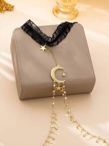 1 pieza Cadena de pierna con colgante exagerado de estrella y luna de strass sexy, adecuada para la playa, fiestas, banquetes y uso diario - Dorado - Ver 3