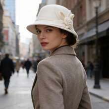 Women Cloche Hat Beret Hat French Vintage Floral Fedora Bucket Hat Bowler Hats Classic Winter Hat 1920s - 米色 - 查看 4