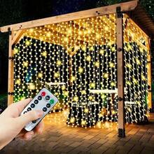 1 pieza Luces de cortina alimentadas por USB, luces de cadena LED cálidas de 8 modos adecuadas para cenador, carpa, fiesta, boda, cumpleaños, habitación, ventana, decoración navideña (pilas del control remoto no incluidas) - Conector USB - Ver 3