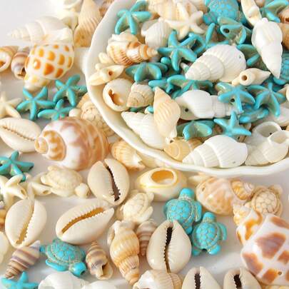65pcs/Set Beach Theme Shell, Starfish & Turtle Pendant Kit, Natural Shell, Starfish & Turtle Charms, DIY Jewelry Craft Making Materials, Ocean Theme Accessories