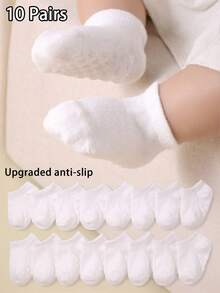 10双装幼儿防滑袜，可爱婴儿防滑中筒袜，新生儿防滑短袜 - 白色 - 查看 12