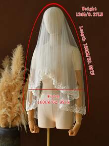 1件蕾丝刺绣新娘头纱，优雅精致，适合搭配婚纱礼服。 - 彩色 - 查看 9