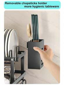 Two-layer Kitchen Countertop Dish Drying Rack, Kitchen Countertop Dish Rack with Drainage Board, Metal Kitchen Dish Rack with Drainage, Double-layer Kitchen Drying Rack, Dish Rack - Negro - Ver 6