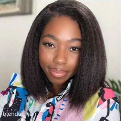 Kinky Straight 13x4 Lace Front Wigs Human Blended Hair Glueless Lace Frontal Wig Natural Hairline 180%Density HD Lace Closure Wig 8-36inch Natural Black