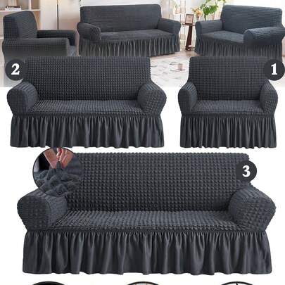 1/2/3/4 Plazas de funda de sofá de tela elástica 3D con diseño de burbujas, falda decorativa, lavable, con buena elasticidad, fácil de instalar, suave al tacto y resistente a la suciedad. Ideal para salones, dormitorios, oficinas, entre otros espacios. Especialmente adecuada para lugares con mascotas como gatos y perros. Disponible en varias tallas.