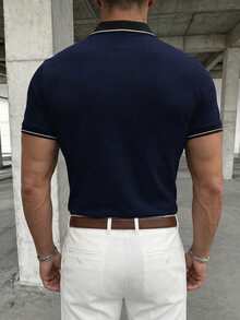 GRDR 男士休闲纯色短袖POLO衫，夏季款 - 藏蓝色 - 查看 3