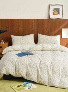 Joivida 3pcs 100% Polyester Cute Floral & Rabbit Print Bedding Set, 2 Pillowcases + 1 Duvet Cover (No Bed Sheet) - Multicolor - View 1