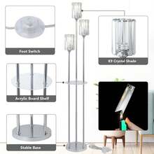 Crystal Floor Lamp With Shelves, Modern Floor Lamps For Living Room Decor, 3-Lights Standing Lamps With Table, Black Floor Lamp With Crystal Shade, On/Off Foot Switch, Corner Floor Lamp For Bedroom - 查看 3
