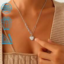 1pc Minimalist 925 Sterling Silver Asymmetric Heart Pendant Necklace, Fashionable For Women, Suitable For Daily, Party, Commute, And Holiday Gift - Silver - View 6