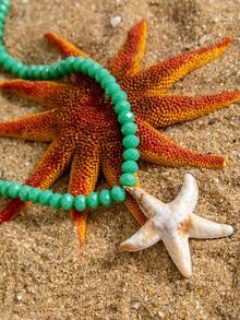 1件波西米亚风格玻璃多面珠项链，配海星吊坠，适合海滩派对首饰礼品 - 29636-nek-green-1 - 查看 8