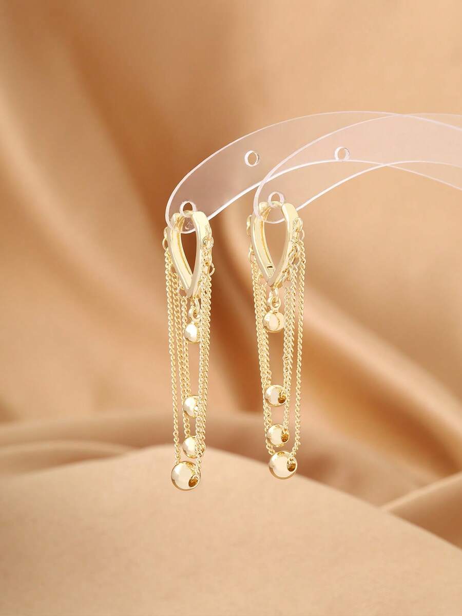 一对精致简约链条流苏珍珠耳环，时尚优雅高端，适合日常通勤和约会佩戴。 - 金色 - 查看 1