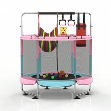 5Ft Leisure Trampoline With Adjustable Gymnastics Pole, Indoor And Outdoor Leisure Trampoline With Safety Fence And Gymnastics Circle - Pink - View 1
